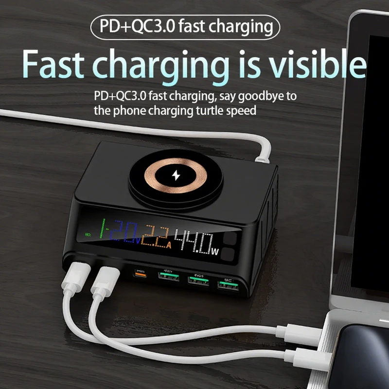 1080 واط USB C GaN شاحن شاشة ديجيتال 100 واط PD3.1 PPS QC3.0 محطة شحن لاسلكية مغناطيسية لأجهزة الكمبيوتر المحمول اللوحي جميع الهواتف