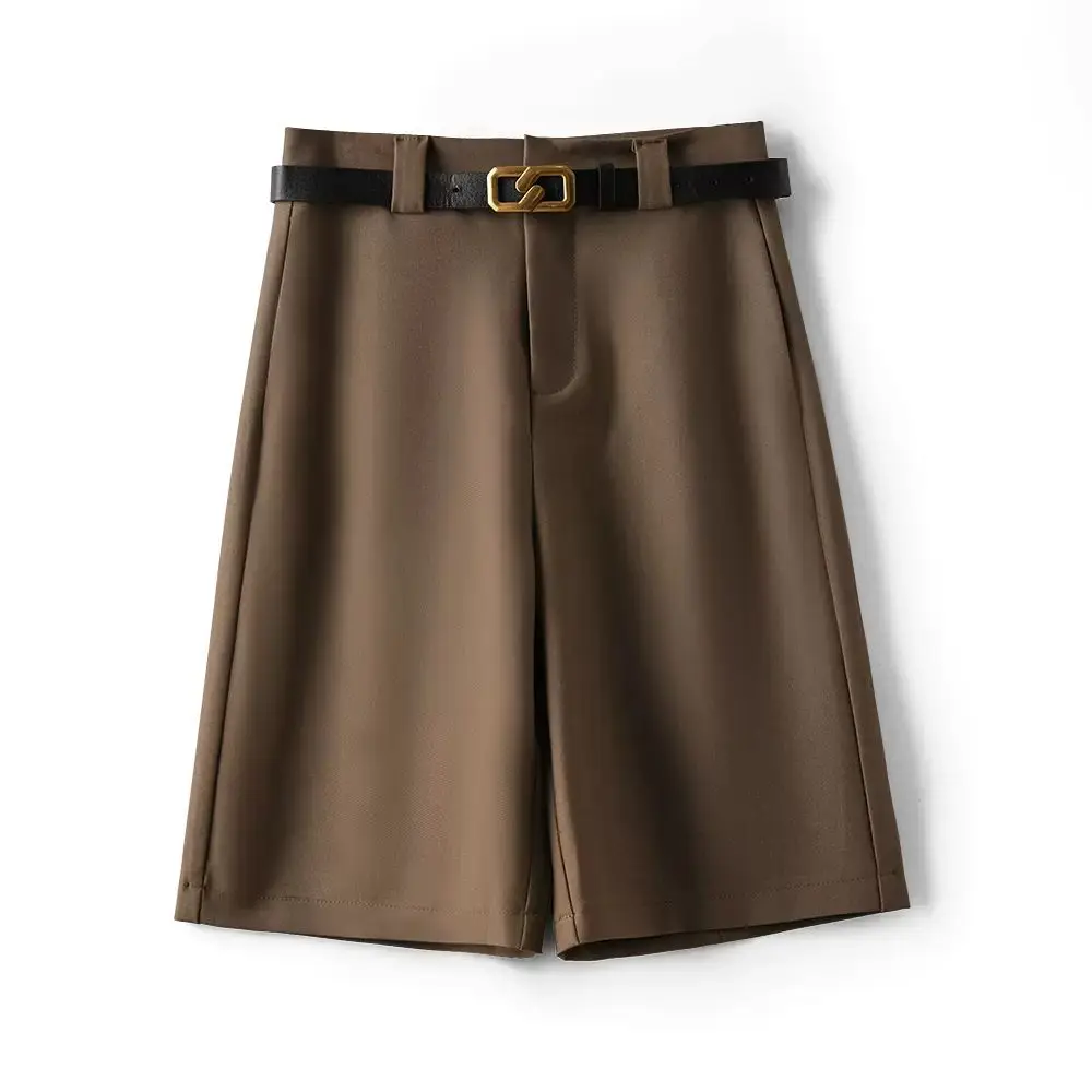 

Женский костюм, брюки пять четвертей, новинка лета 2024, модные темпераментные свободные прямые шорты, женские повседневные брюки с высокой талией