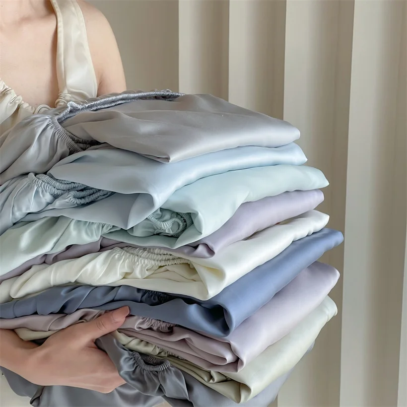 Silk Elastic Fitted Sheet 100% Mulberry Silk Mattress Cover Luxury Bedding Sheets for Twin Full King Queen Double Size Bedsheet