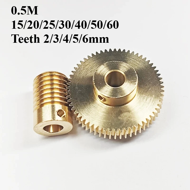 

0.5M Precision Brass Worm Gear Reducer, Micro Copper Worm Wheel Motor Gearbox 15/20/25/30/40/50/60 Teeth 2/3/4/5/6mm