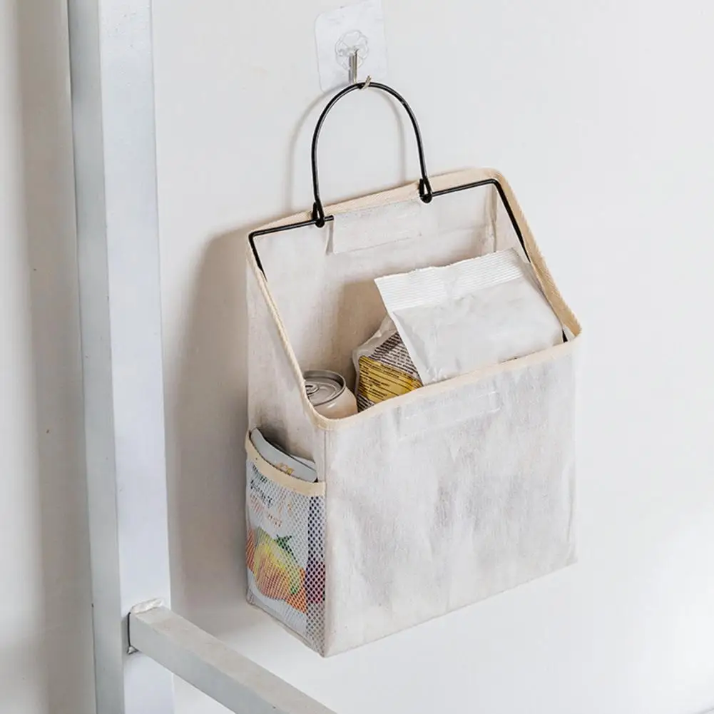 Multi-use Hanging Organizer Storage Bag Side Mesh Pocket Wall Closet Hanging Storage Basket with Iron Frame Wall Hanging Bag