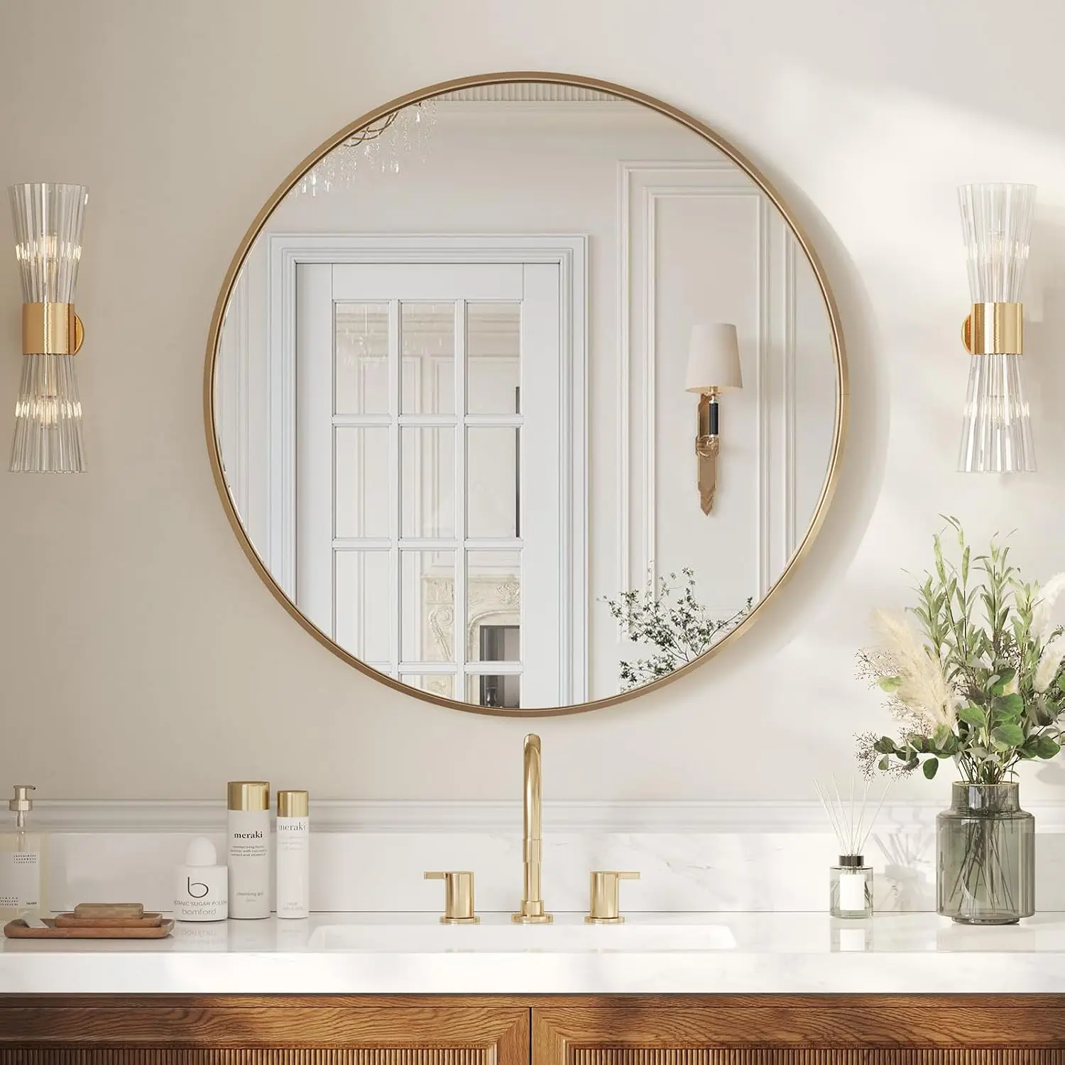 Gold Bathroom Mirrors for Over Sink, 36 Inch Circle Mirror with Metal Frame, Wall Mirror for Vanity, Entryway, Living Room