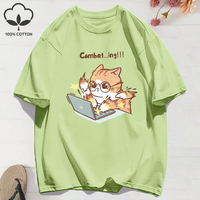 Summer Cotton T-Shirt Women Crazy Typing Cat Cartoon Prints Tops Loose O-Neck Soft Comfortable T Shirt Holiday Woman Clothes