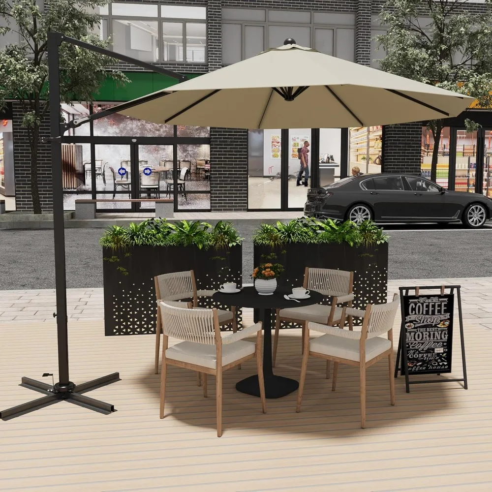 

10FT Outdoor Patio Umbrella with 4 Gear Heights, Large Offset Market Umbrella with 360-degree Rotation, Hanging Outdoor Shade