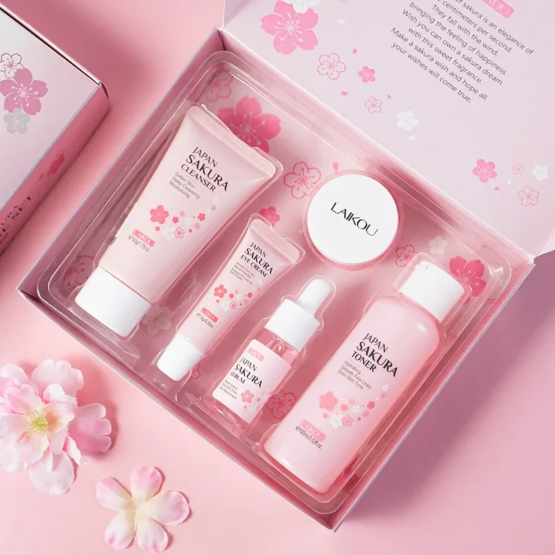 5pcs /set Sakura Gift Set Moisturizing eyecream cleanser essense cream toner serum Skin Care  for Face Care