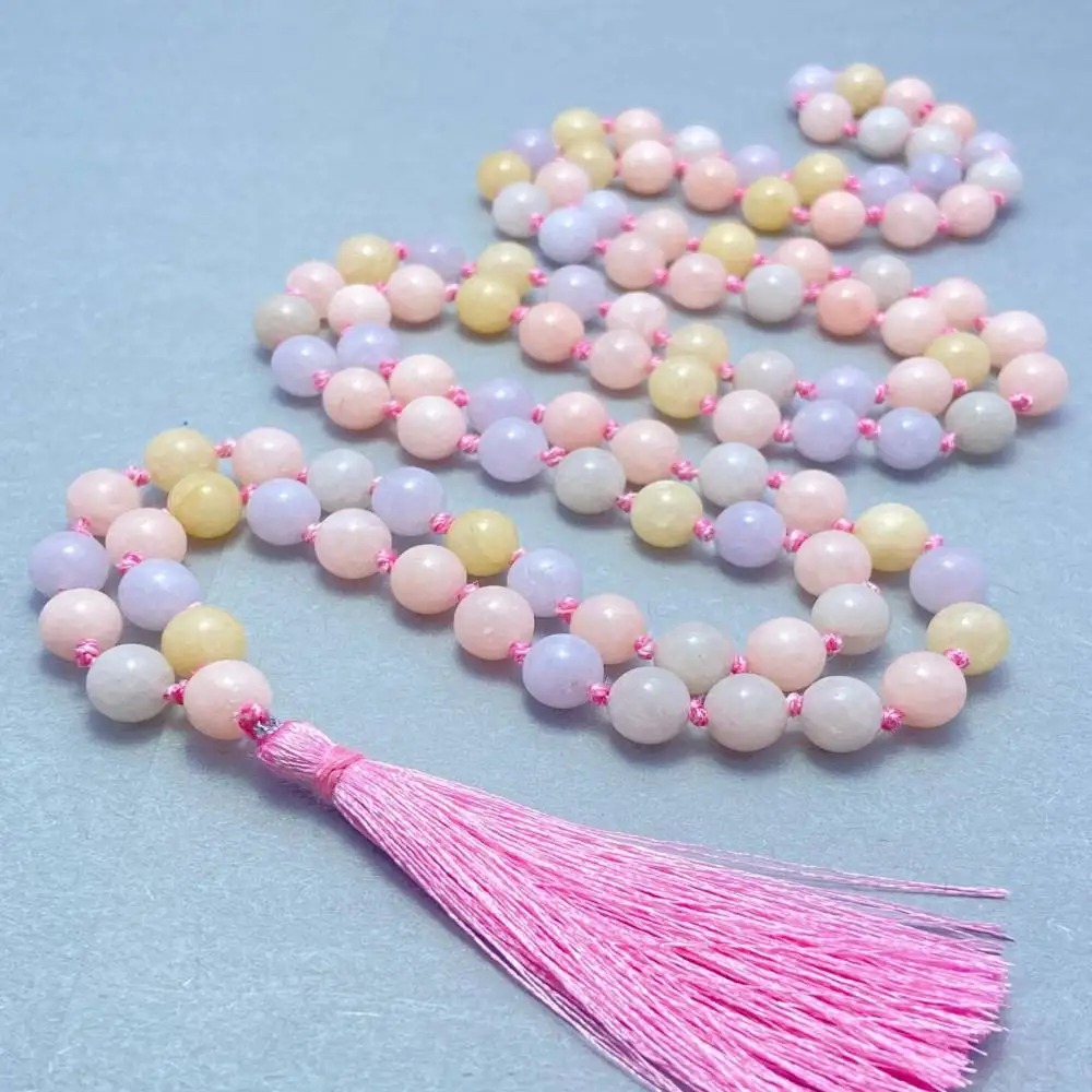 

Natural Pastel Multi-Gemstone 108 Mala Beads Necklace Joy & Harmony Healing Crystal Jewelry
