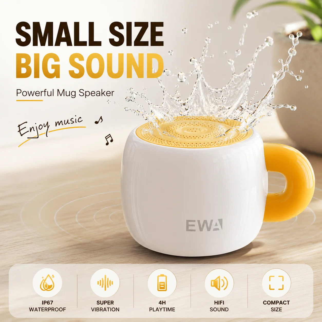 Cup-Shaped Bluetooth Speakers IP67 Waterproof 5W Shower Speaker Portable HiFi Sound Box for Home Decor Birthday Christmas Gift