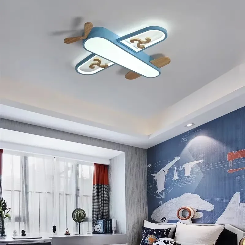 Creative Aircraft LED Ceiling Light Wooden Cartoon Design for Kids Room Boys and Girls  Yellow Color Bedroom Home Decor Lighting