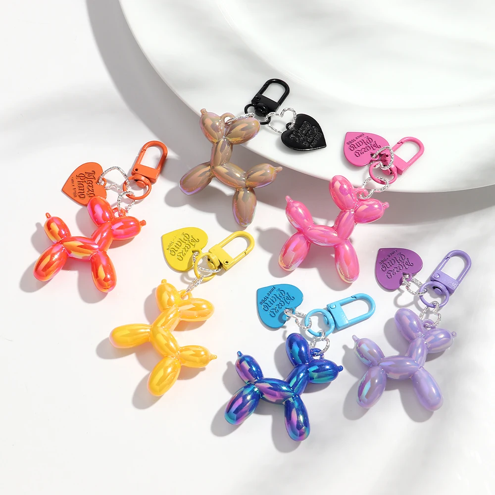 Creative Big Balloon Cute Dog Heart Keychain for Women  Cute AB Colorful Acrylic Puppy Keyring Phone Bag Charms Accessories Gift