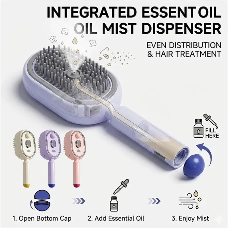 2026 New Electric Hair Care Spray Massage Comb Anti-static Self-cleaning Hairbrush Hair Oil Applicator Women Girls Essential