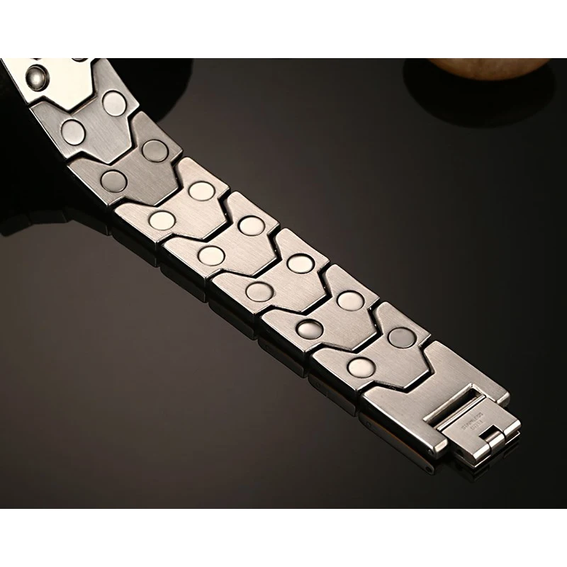 Vinterly Football Style Bracelets Men Gold-color Germanium Magnetic Stainless Steel Chain Link Jewelry Waterproof 18mm Magnets