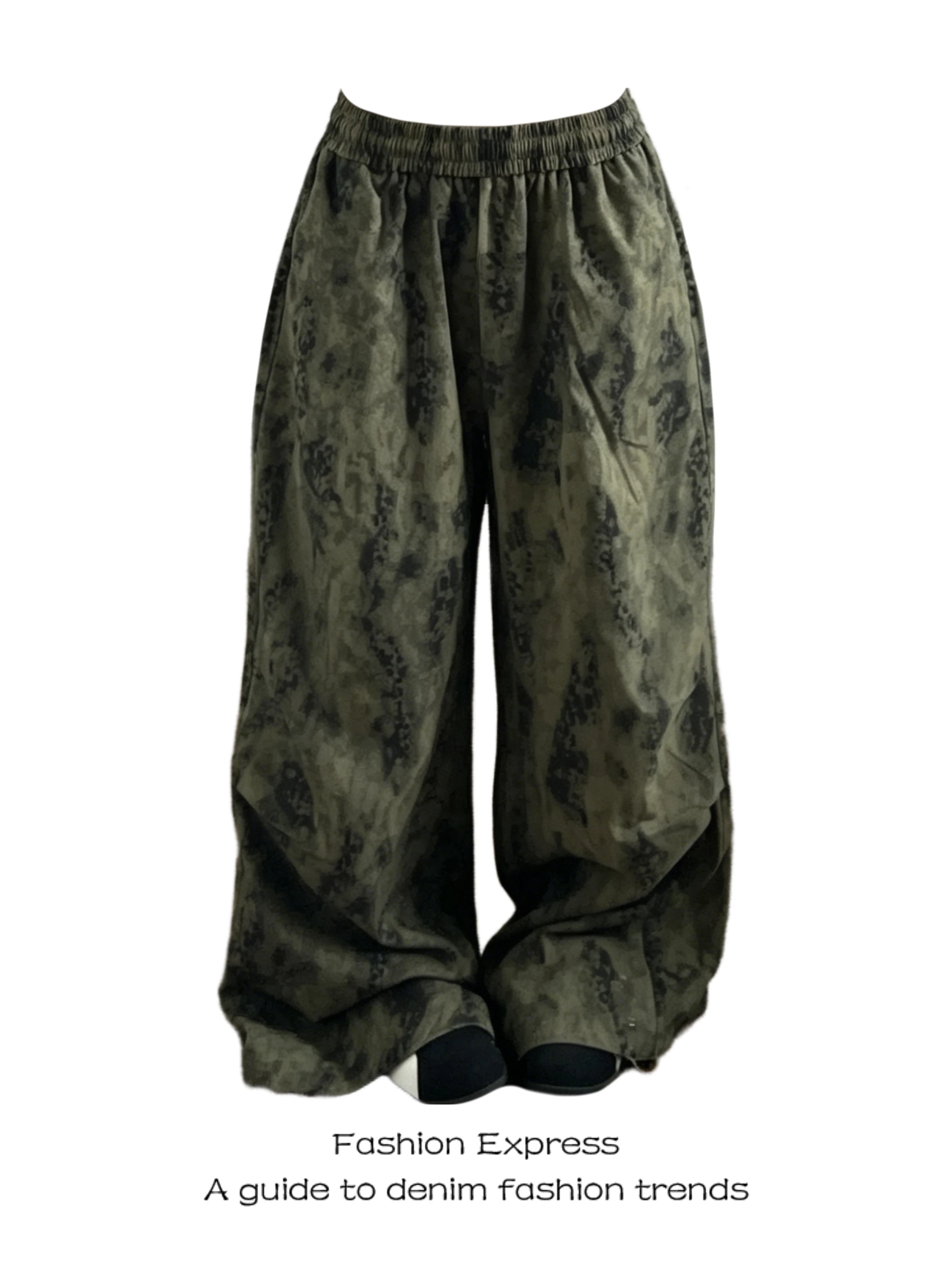 

Summer Wide Leg Pants Women's Loose Elastic Waist Dyed Casual Trousers Street Style Vintage Slimming Straight Cut Commute Wind