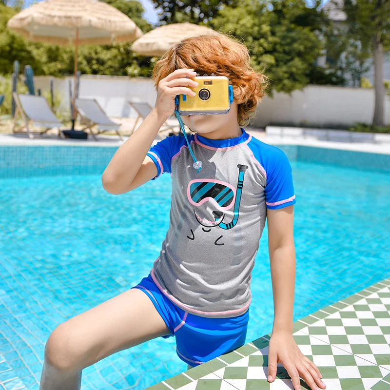 Toddler Swimsuit 2 Pieces Cartoon Bathing Suit Kids Boys Surfing Swimming Shirt And Shorts Swimwear Set Quick Dry