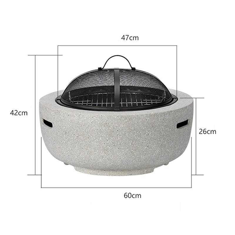 Round Outdoor Fire Pit Table Household Charcoal Brazier Garden Courtyard Barbecue Grill With Mesh Enclosure And Barbecue Net