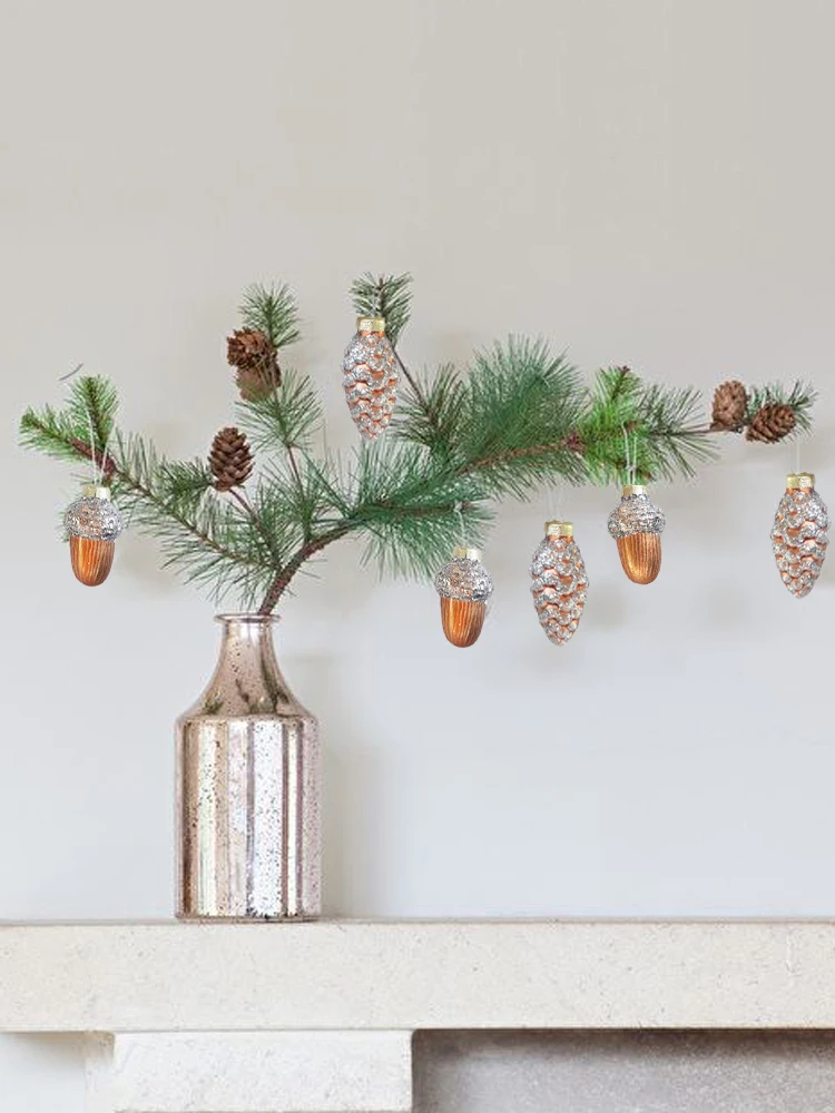 Glass Pine Cones Acorns Christmas Tree Ornaments Glass Small Christmas Tree Toys Set Pine Cones New Year Decoration Navidad2024