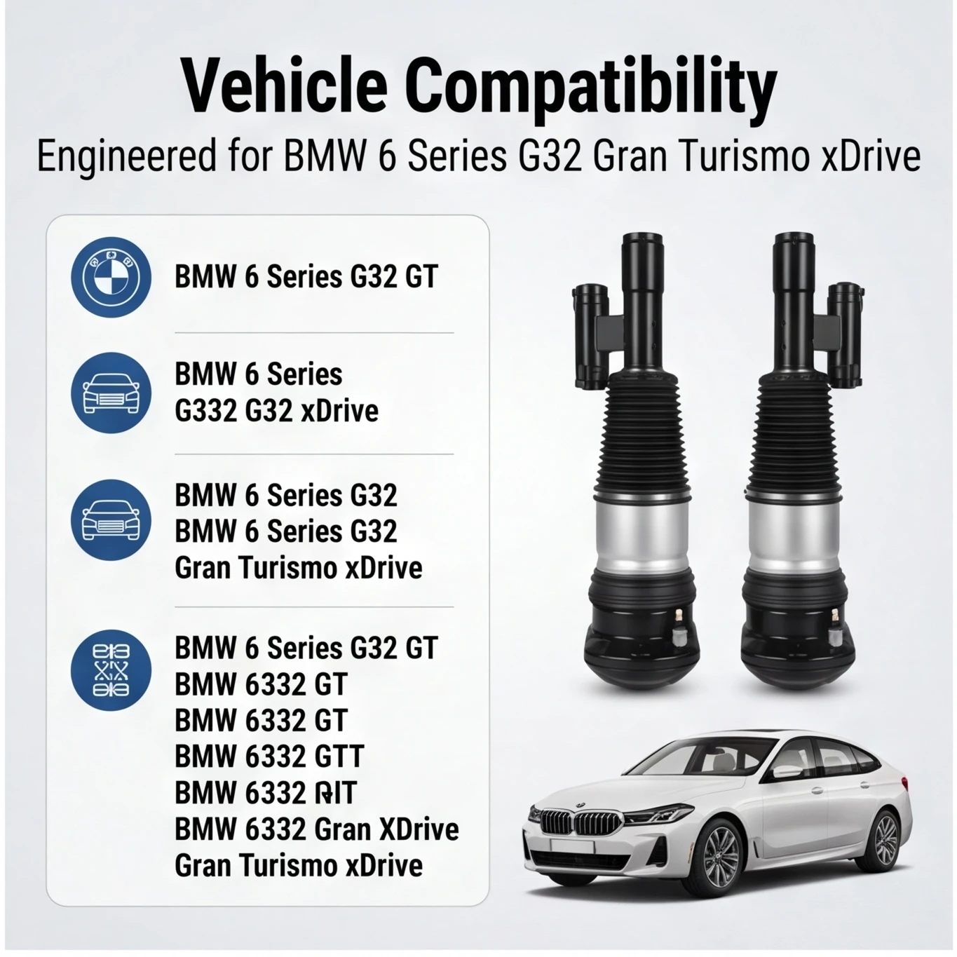 2pcs/set Pair Front Air Suspension shock Strut EDC For BMW 6-Series G32 640 650 GT xDrive 2017
