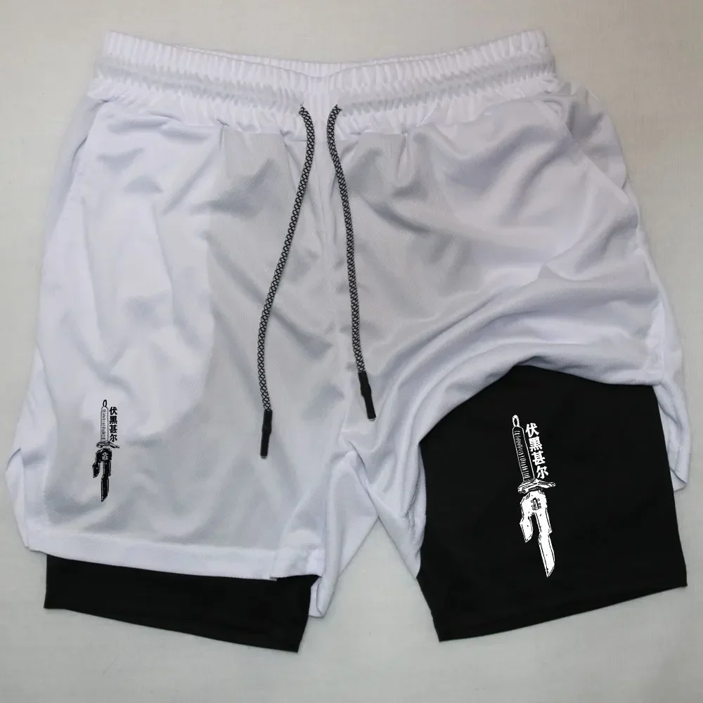 2024 Men\'s shorts Anime Performance GYM Casual Sports Summer Compression Shorts Workout Running Mesh 2 In 1 Sport Short Pants