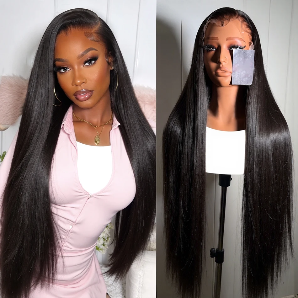 

13X6 Lace Front Wigs Straight Human Hair Pre Plucked With Baby Hair 30 Inch 180 Density Lace Front Wig Natural Black Straight Wig for Women