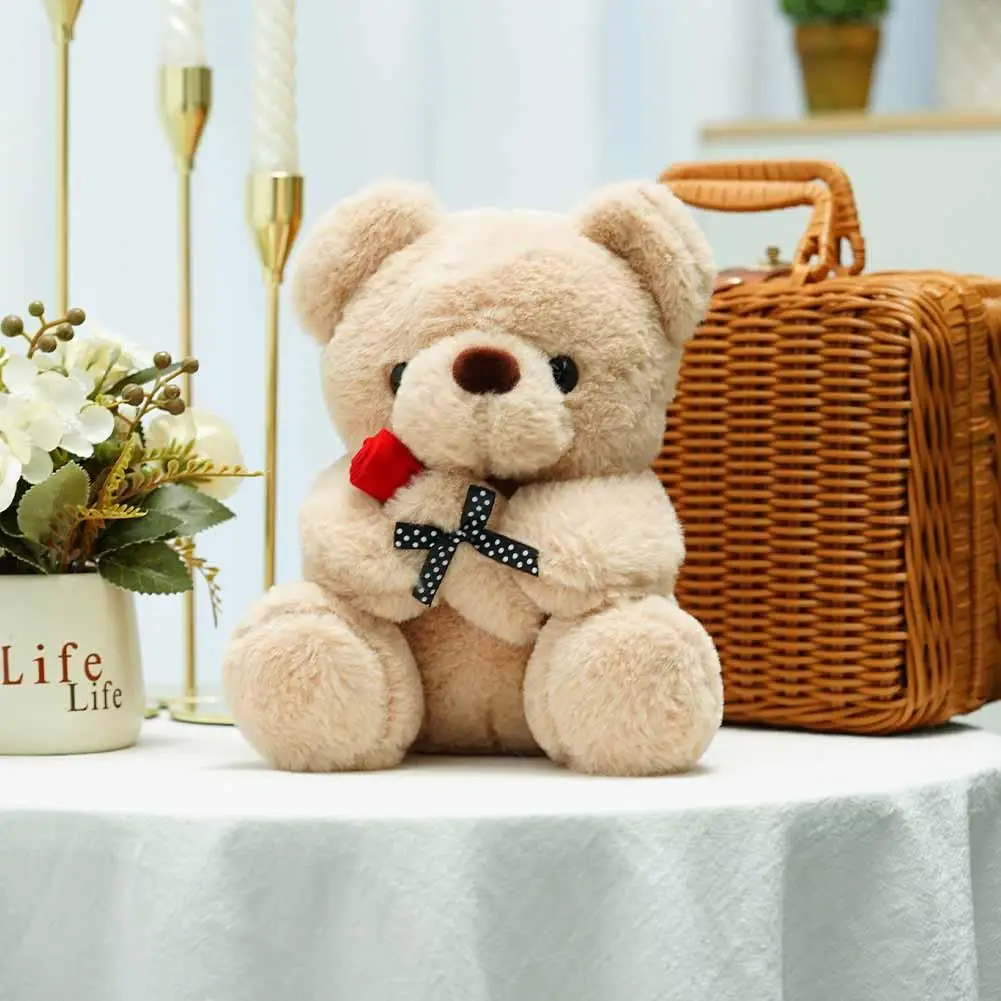 Orsetto di peluche Kawaii con rose Peluche Orso morbido Bambola di pezza Regalo romantico per i regali di San Valentino Rose Teddy Bear Peluche
