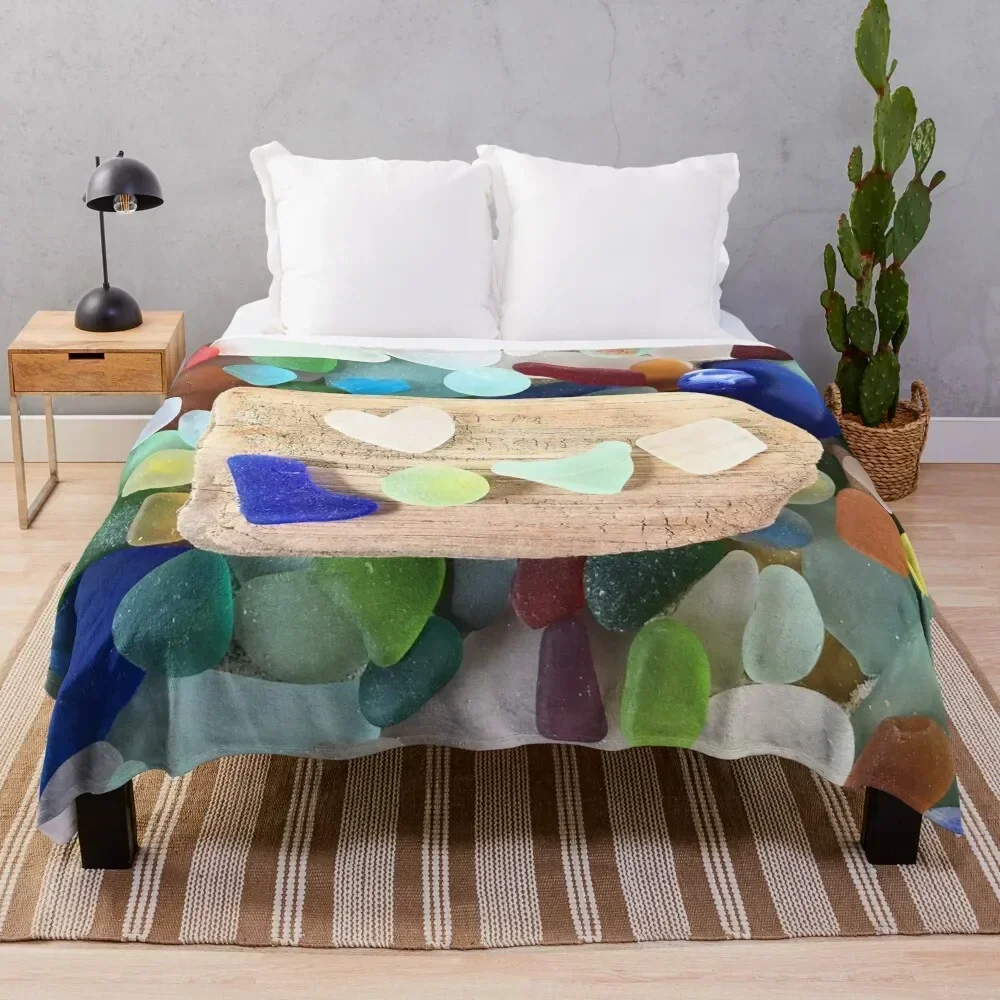 

Colorful Seaglass Love with Driftwood Throw Blanket Soft Plush Plaid Bed linens Plaid Blankets For Bed Blankets