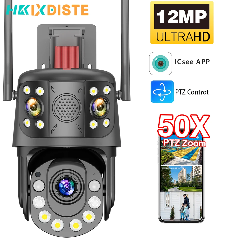

ICSee 12MP 6K Triple-Screen PTZ Security Camera | 50X Optical Zoom, 360° View, WiFi CCTV, Outdoor IP Surveillance Camera