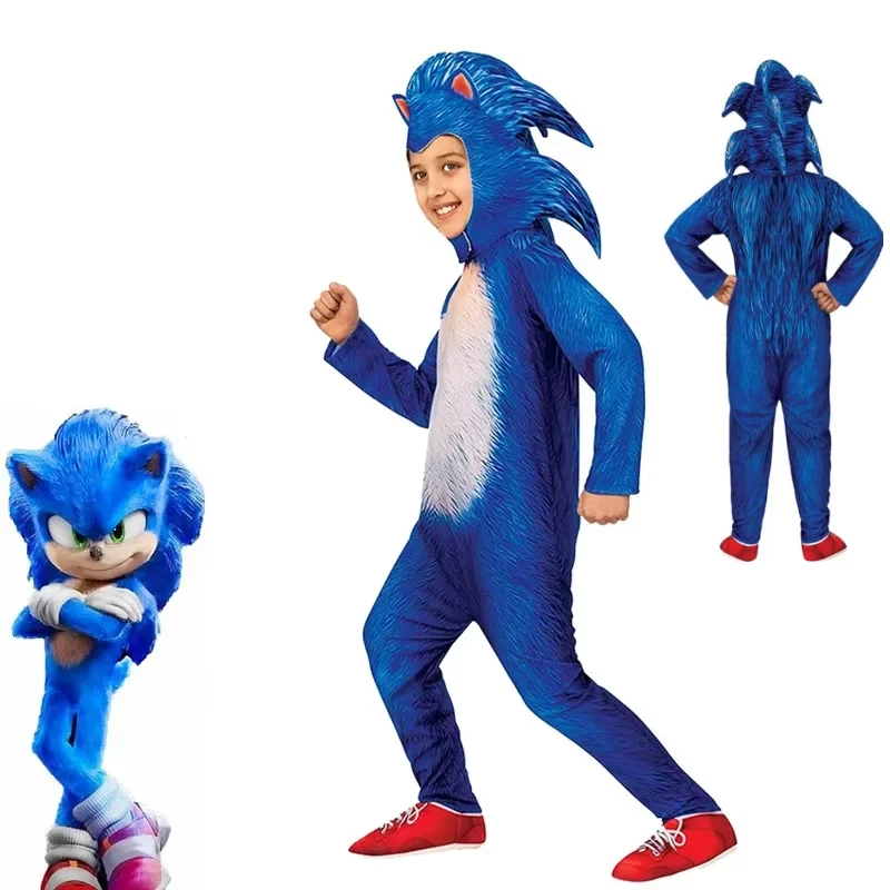 

Game Sonic Kids Cosplay Costumes Sonic Hedgehog Boys Girls Bodysuit Children Jumpsuit with Headgear Suit Halloween Party Gift