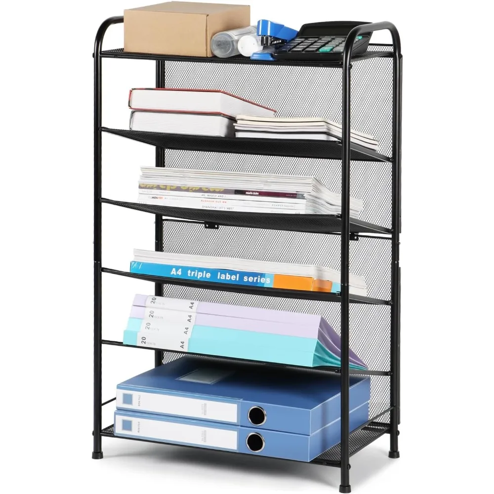 

6-Tier File Organizer for Desk, Under Desk Storage with Sliding Trays, Metal Standing File organizer with Mesh Paper