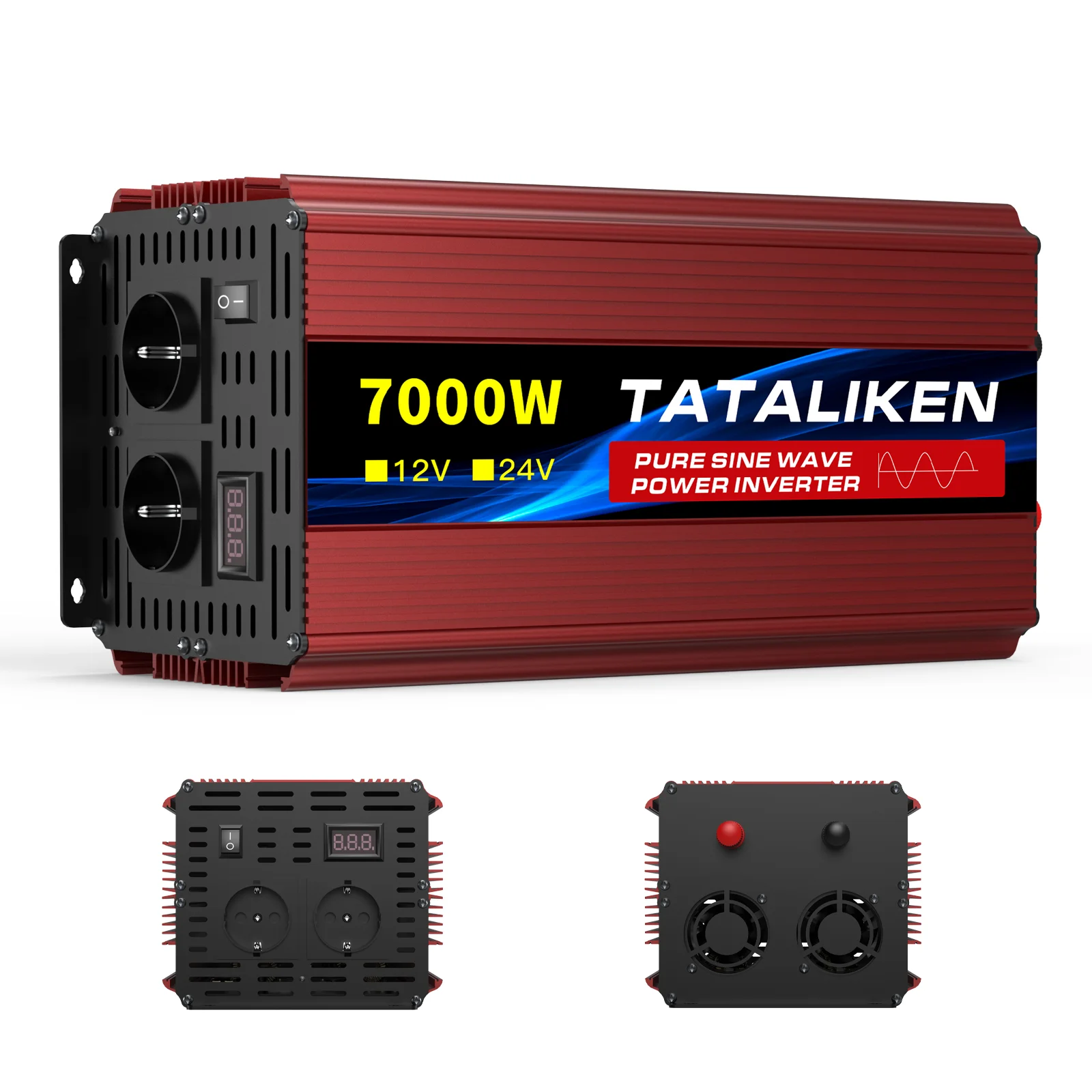 3500W/4500W zuivere sinus inverter 24V naar 220V 50Hz met digitaal display & temperatuurregeling ventilator EU-stekker voor camper zonne-energie
