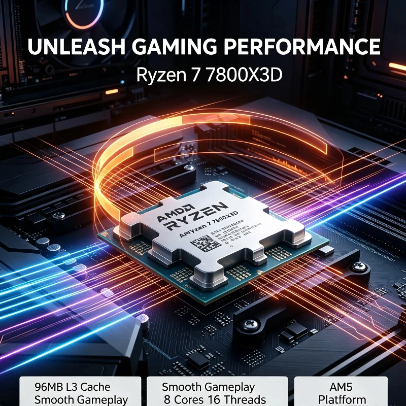 R7 7800X3D 3D V‑Cache Gaming Processor 8‑Core 16‑Thread 5NM 4.2GHz Socket AM5 120W DDR5 Desktop CPU No Fan