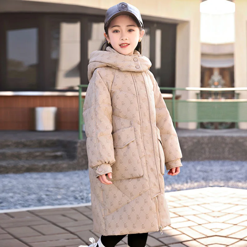 OLEKID 2025 سترة شتوية لفتاة مقنعين سميكة الدافئة طويلة في سن المراهقة ملابس خارجية معطف 5-14 سنة الاطفال فتاة سترة الزي