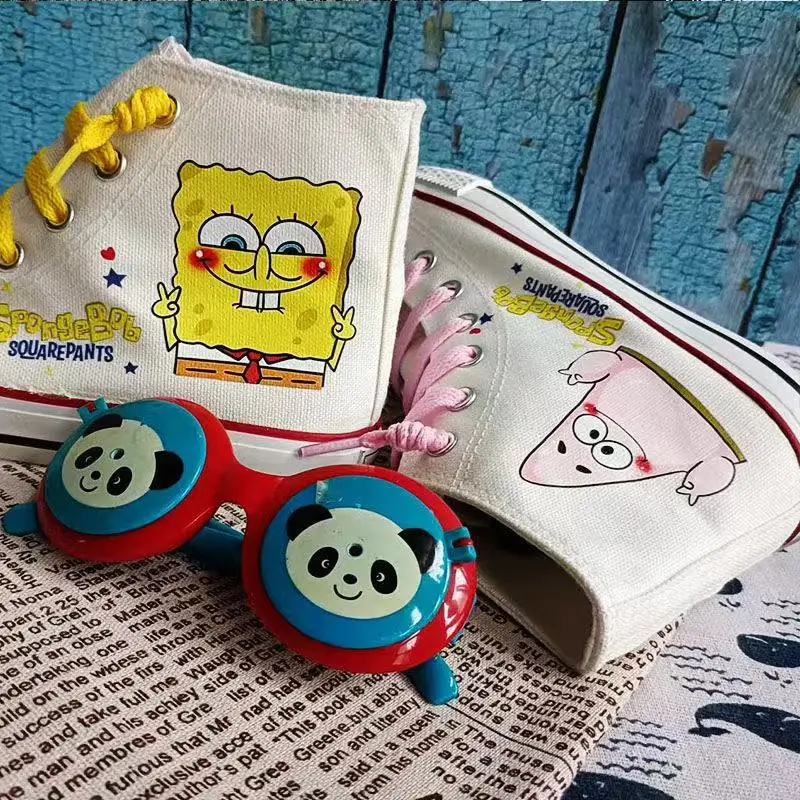 Bob l'éponge SquarePants Big Star pour hommes et femmes, chaussures de printemps pour étudiants, chaussures en toile montantes pour couples, chaussures décontractées, livraison directe