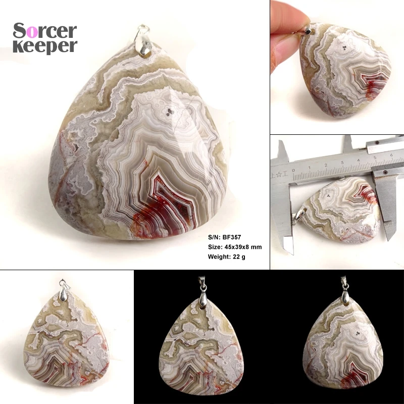 Women Men Fashion Jewelry Pendant Necklace With Chain Wholesale Mexico Crazy Lace Agate Quartz Gemstone Colares Femininos BF266