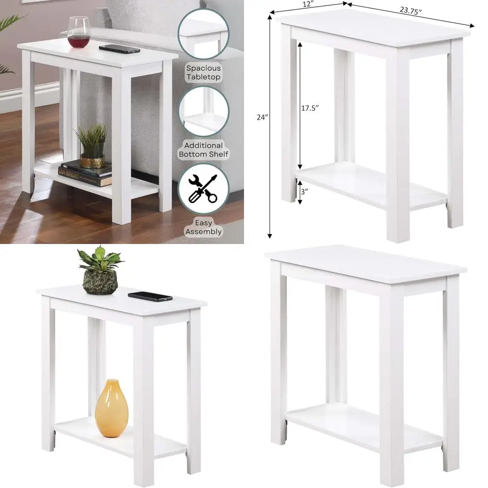 

White 23.75 Bedside End Table with Storage Shelf - Modern Transitional Living Room Furniture