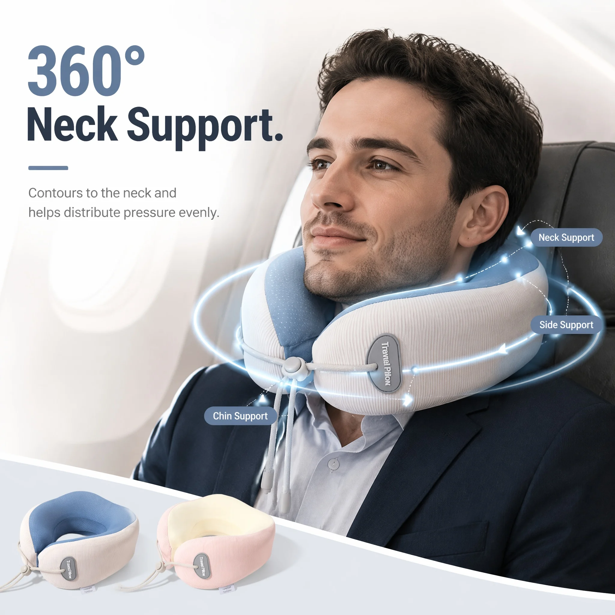 U-Shaped Slow Rebound Memory Foam Nap Travel Neck Pillow, 360° Neck Support Pillow with Washable Removable Case for Adults Kids