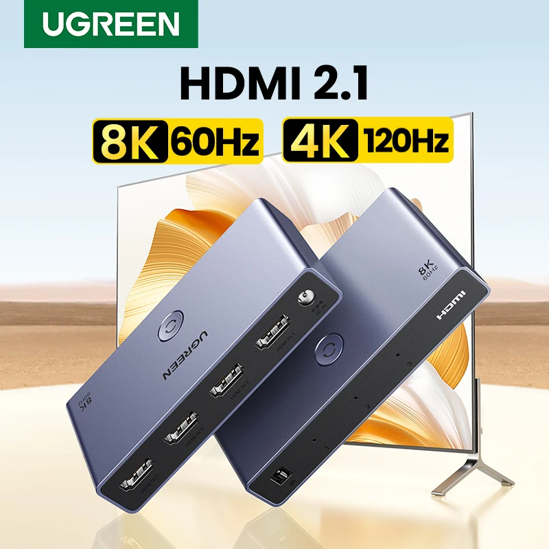 UGREEN-interruptor HDMI 2,1 2,0 8K, salida 3 en 1 con Control remoto 8K @ 60Hz, convertidor 4K @ 120Hz, conmutador divisor para monitores Xbox PS5