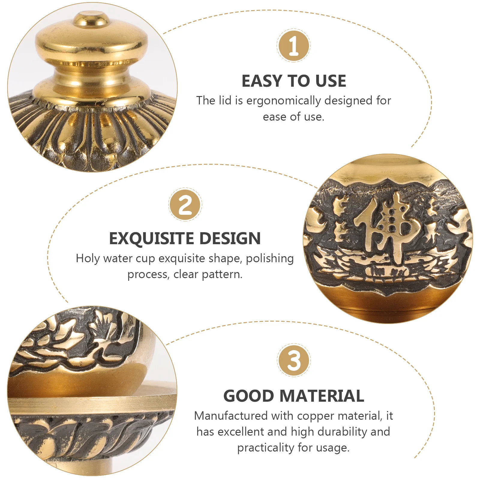 Premium Copper Buddhist Water Cup Exquisite Pattern Polishing Process Multi-Functional Home Temple Worship Offering Container