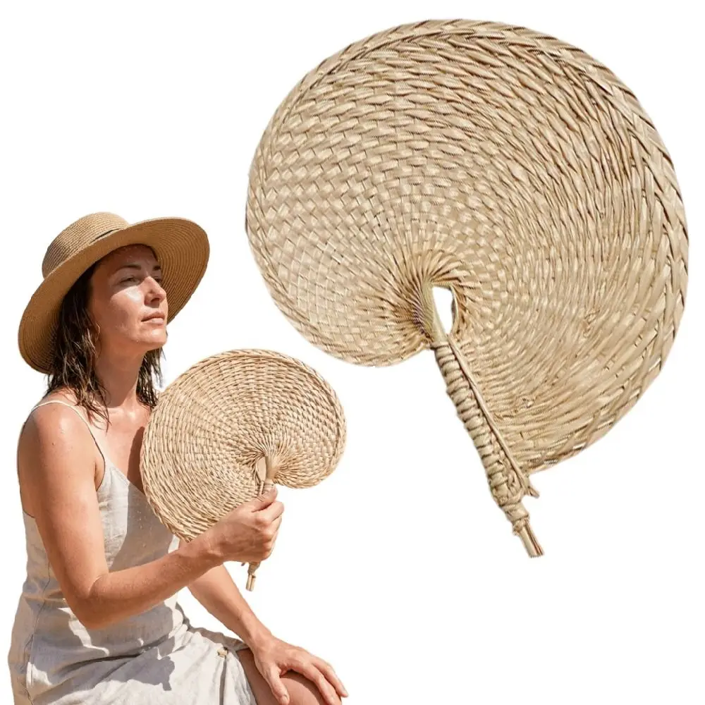 Anti-Mosquito Hand-woven Palm-Leaf Fan Lightweight Natural Handmade Woven Straw Fans Chinese Style Durable Cattail Fan