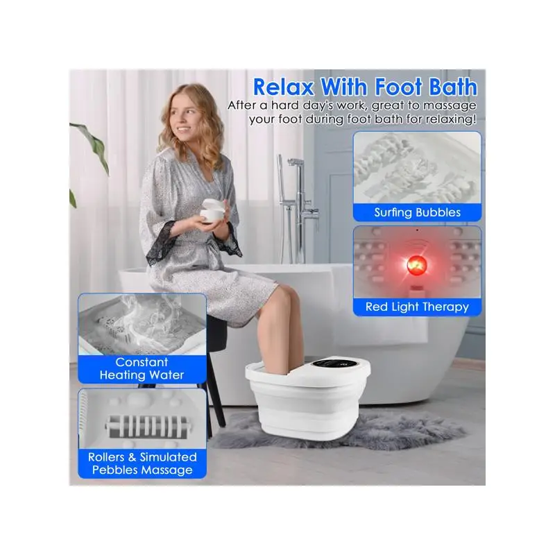 جهاز تدليك كهربائي للقدمين قابل للطي مع جهاز تحكم عن بعد، 24 مستويًا للحرارة، 6 إعدادات للمؤقت، 6 بكرات تدليك و48 حصاة مقلدة #5