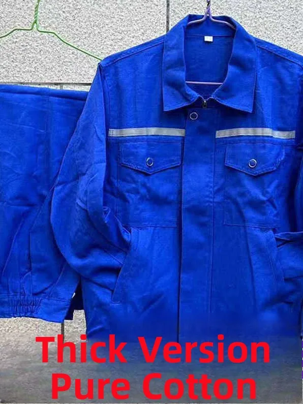 

00% Pure Cotton Spring Autumn Work orm Set Men's Thiened Wear Resistant Welding Workwear Anti-heat Labor Prot...