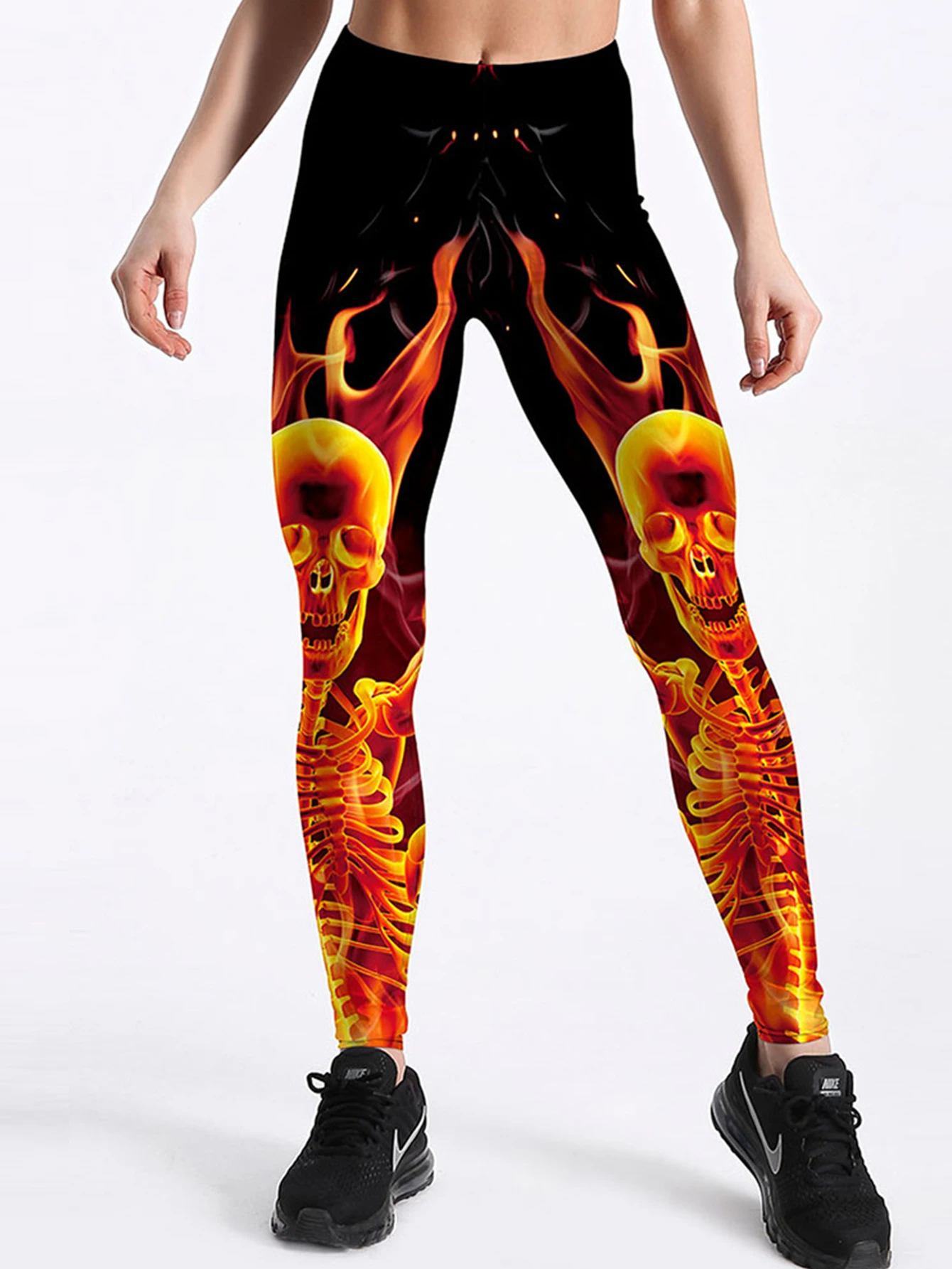 Legging da donna a vita alta, vestibilità skinny, stampa completa, design di Halloween, autunno sportivo, lunghezza alla caviglia, stile basic