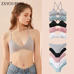 French Triangle Cup Cotton Underwear Panties Kit Breathable Wireless Underwear