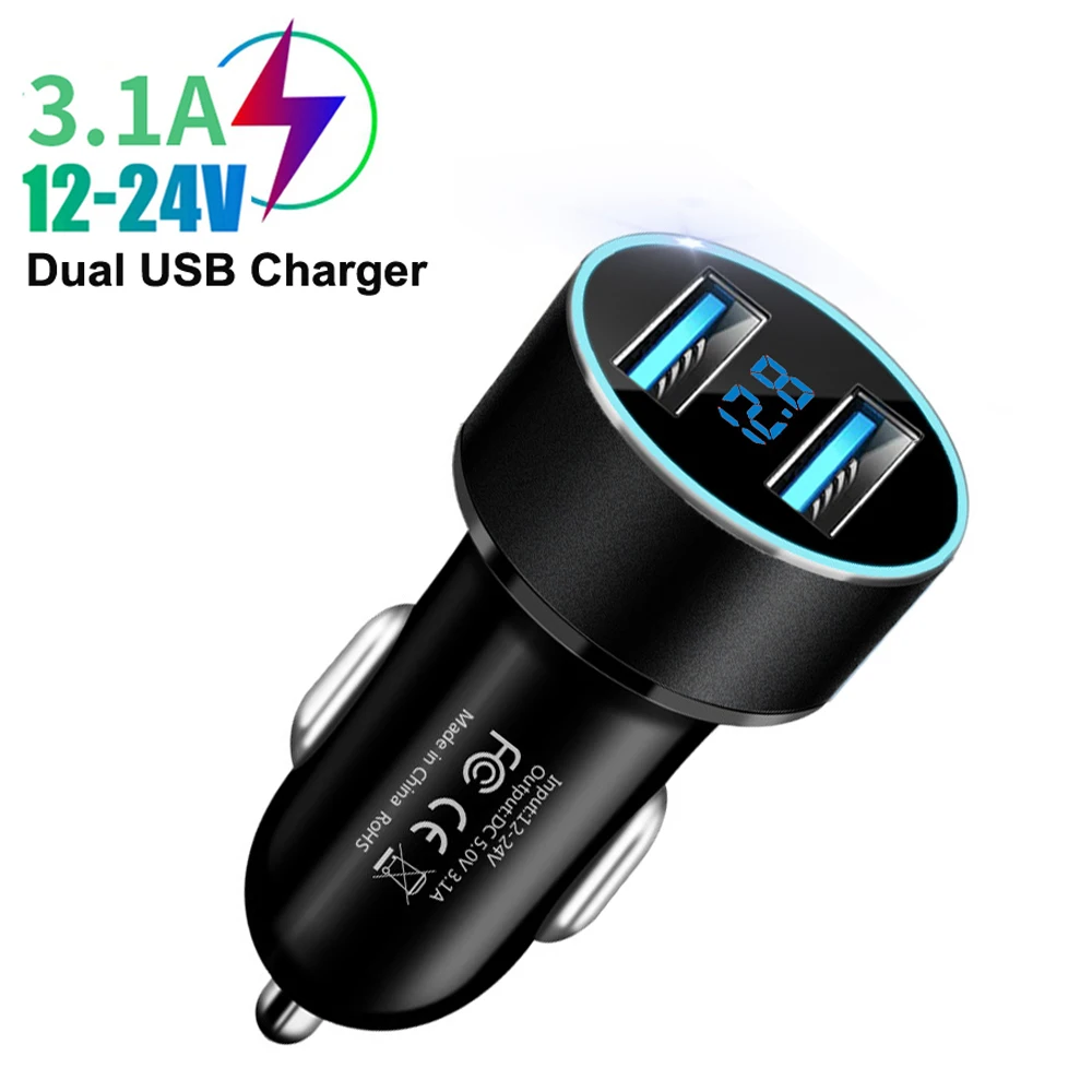LED-Anzeige Voltmeter 3,1 A Dual USB Telefon Ladegerät Auto Zigarettenanzünder Netzteil Steckdose Splitter für 12-24 V Autos – Detail 1