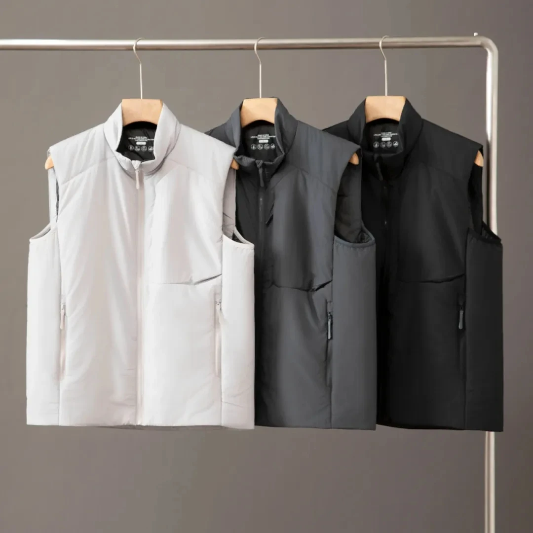 

AT0M Series Tech P Cotton Men's Stand Collar Water-Resistant Vest Autumn Winter Faion Urban Sle Stand Fit Zipper Closure