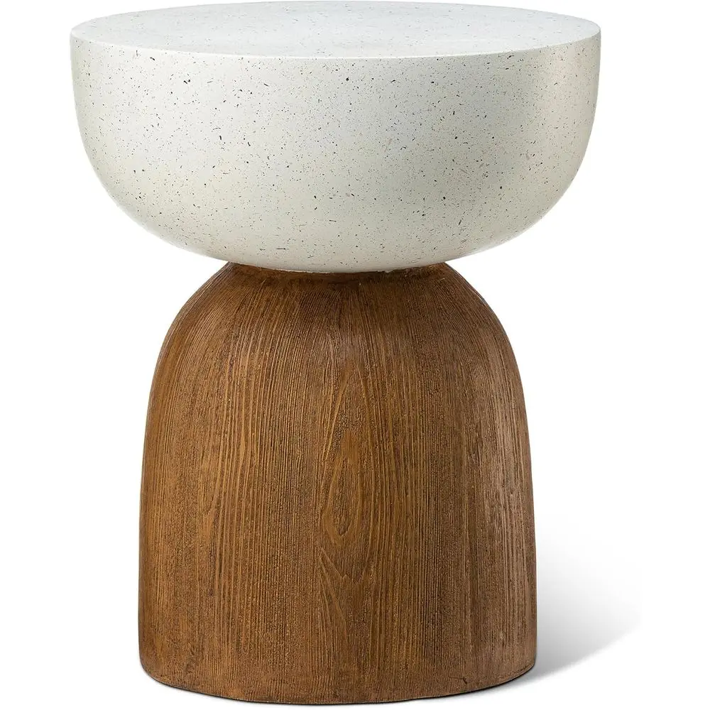 Outdoor Side Table, 17.75" H Decorative Garden Stool MGO Geometric Wood Texture End Table, Round Planter Stand or Indoor Outdoor