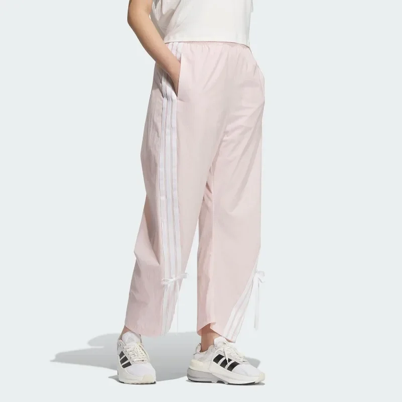 Adidas Women Autumn Winter  New Casual Woven Trousers, Side 3 Stripes, Bow Tie Drawstring Hem, Loose Banana Woven Pants JY7667