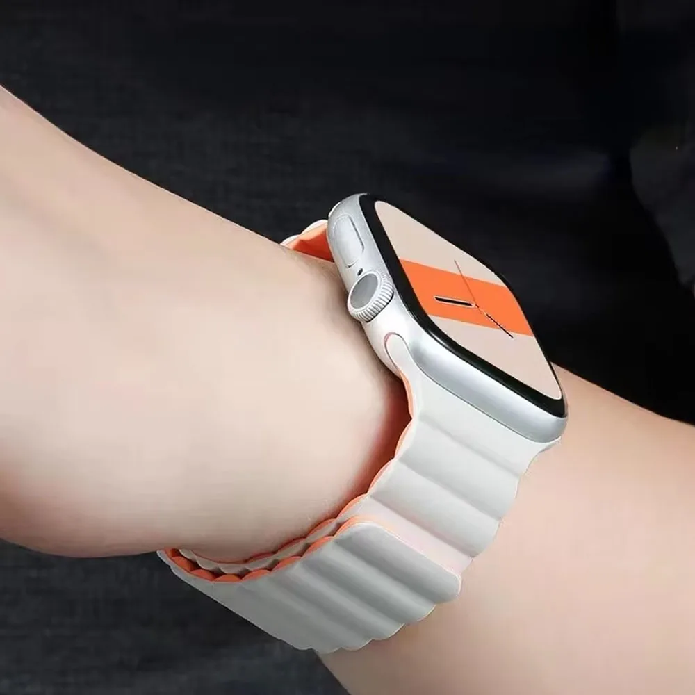 แม่เหล็กกีฬาซิลิโคนสําหรับ Apple Watch 10 46 มม.42 มม.2 49 มม.สร้อยข้อมือ iWatch 9 8 7 6 5 4 SE 45 มม.41 มม.40 มม.44 มม.เข็มขัด