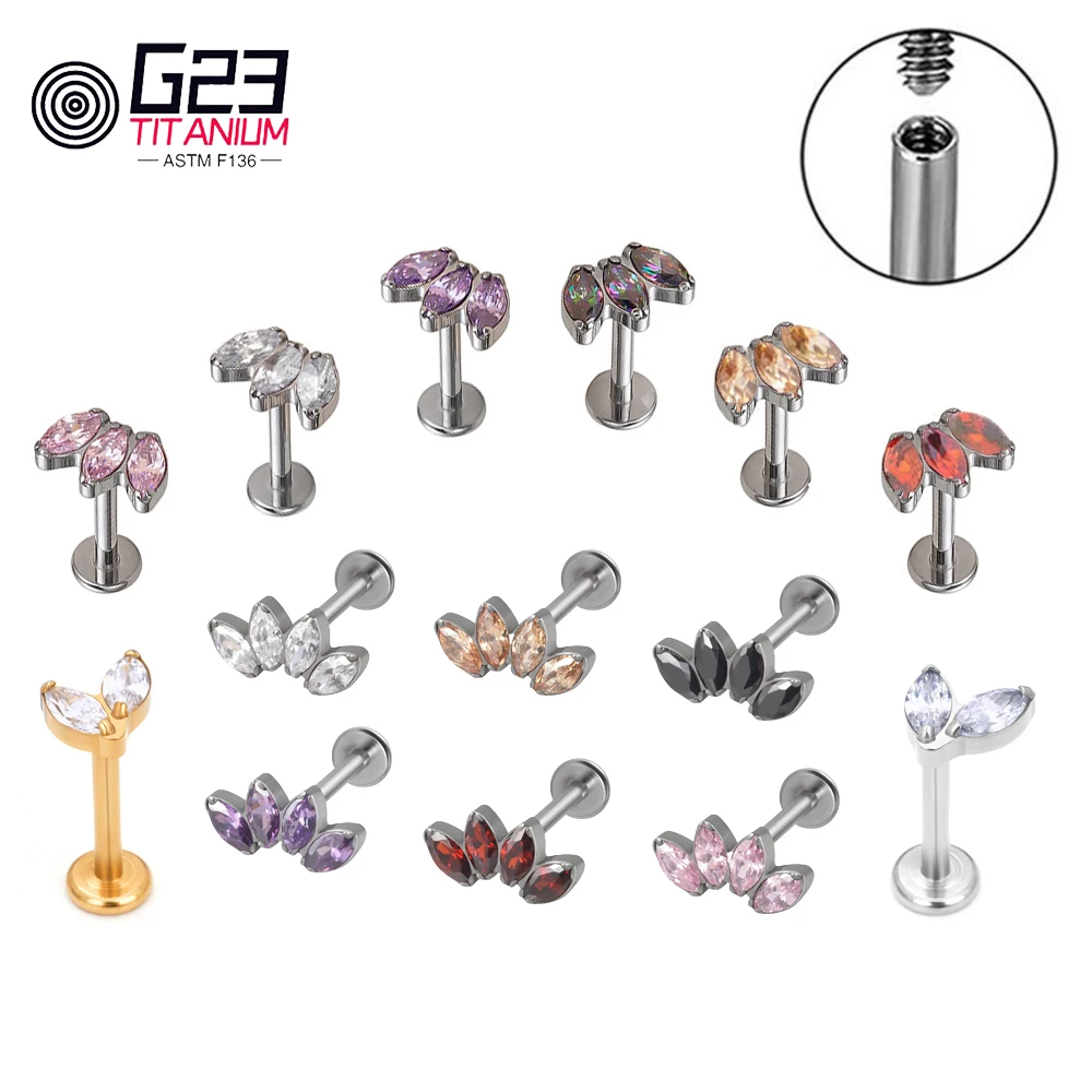 Various G23 ASTM F136 Titanium Punk Gothic Cluster Labret Internally Threaded Ear Cuffs Stud Earrings Body Piercing Jewelry