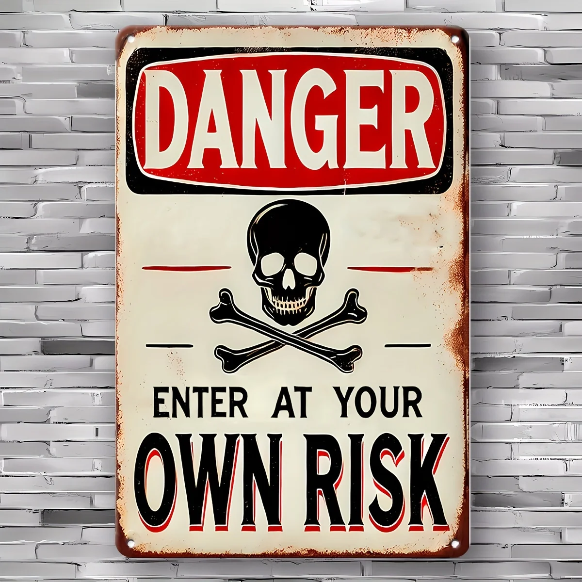 Danger Enter At Your Own Risk Metal Tin Sign Vintage Skull Crossbones Warning Sign Bar Garage Man Cave Wall Decor