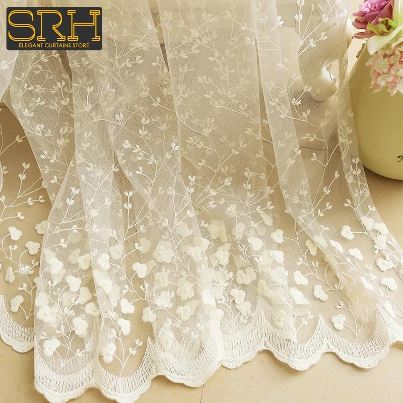 Pastoral Style Beige Embroidered Yarn Bedroom Living Room Kitchen Bay Window Transparent Blackout Decor Lace Curtain Tulle New