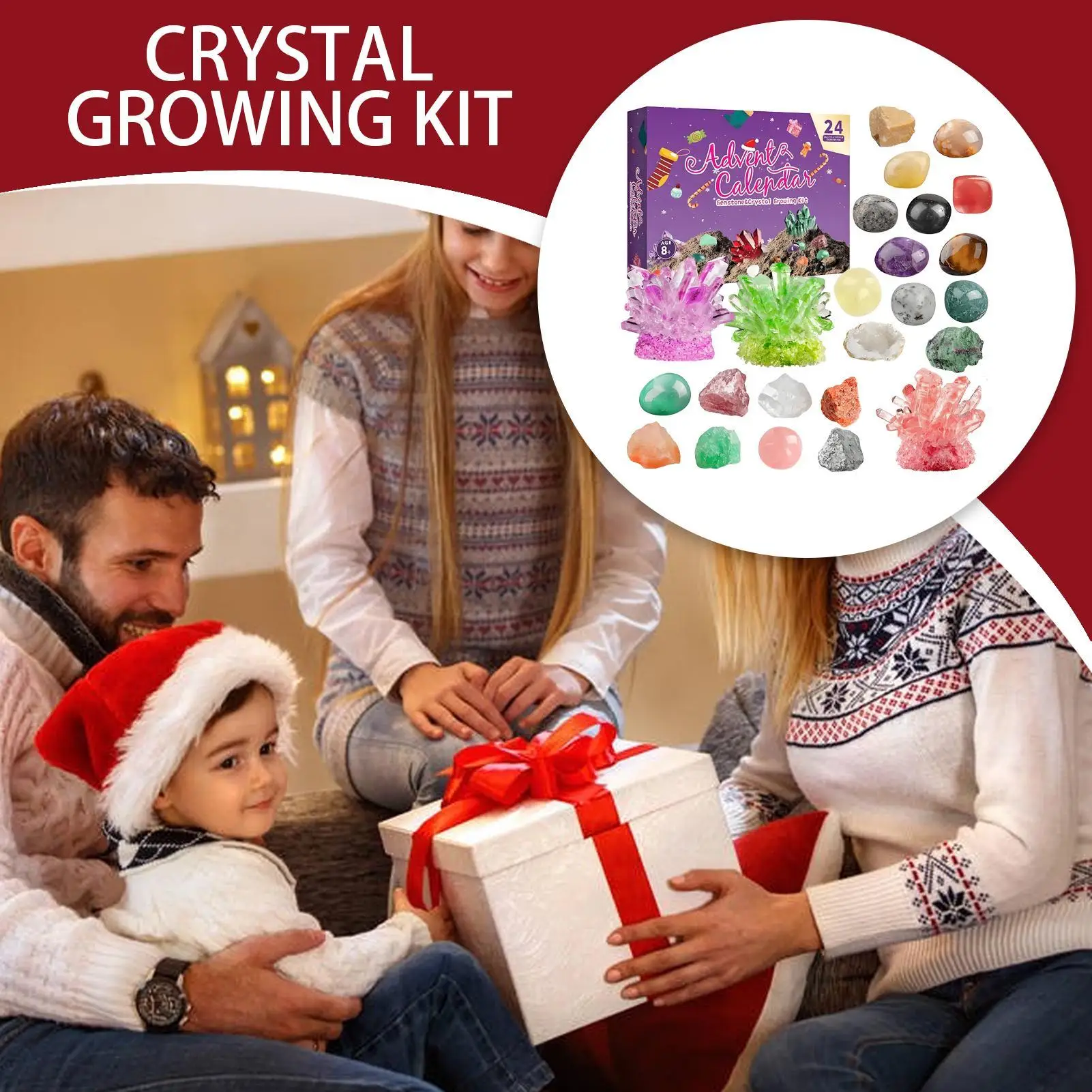 Calendrier de l'avent en cristal 2025 avec 24 pierres précieuses naturelles, Kit scientifique éducatif pour adultes et enfants, jouet de Collection de roches naturelles